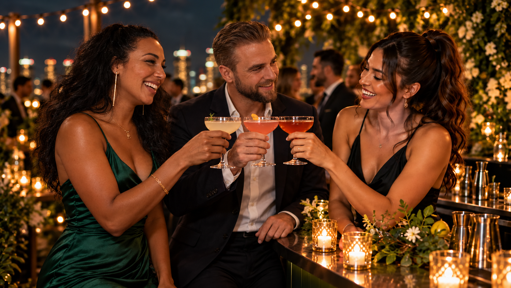 Friends celebrating together with cocktails